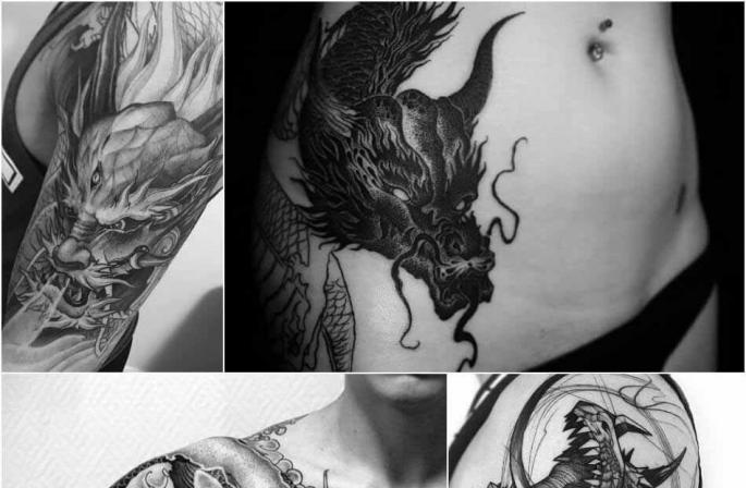 Татуировка дракон: особенности и идеи Тату дракона эскизы черно белые красивые